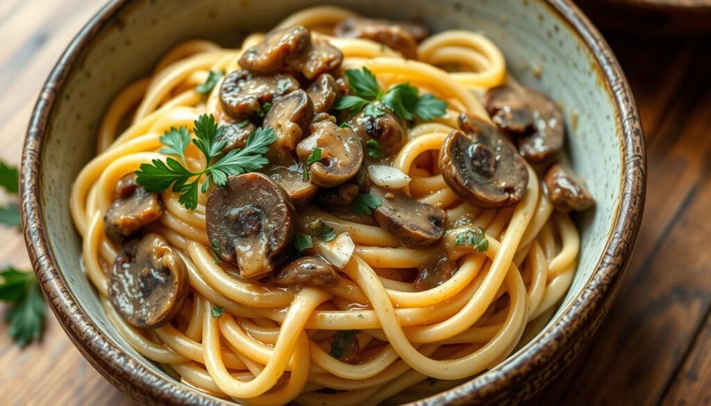 Creamy Mushroom and Truffle Fettuccine - vegetarian pasta recipe