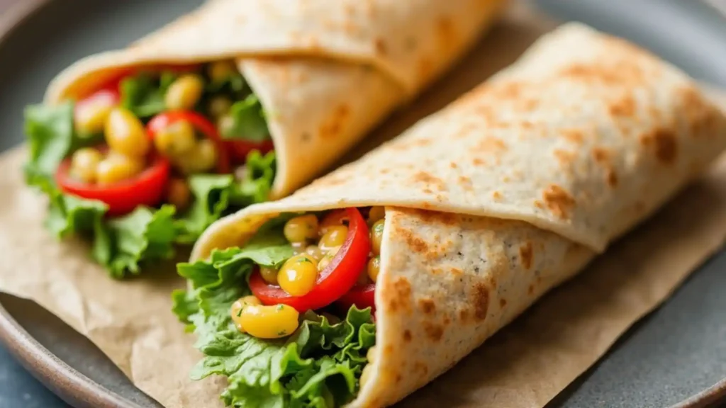 Vegetable wrap with colorful fresh ingredients.